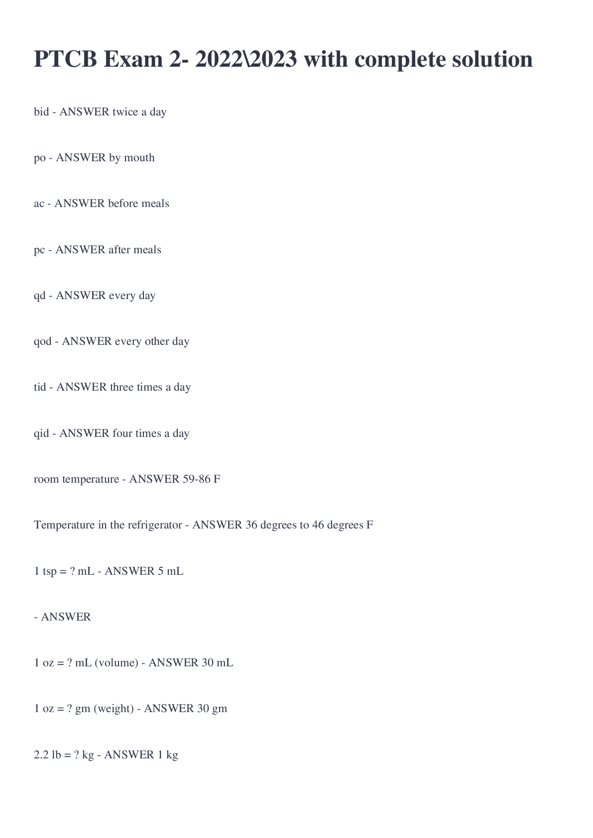 Preview image for PTCB Exam 2- 2022\2023 with complete solution
